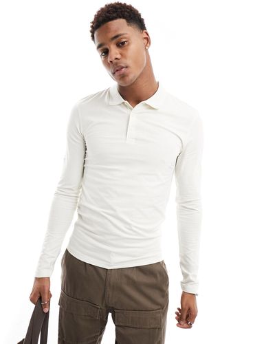 ASOS Long Sleeved Muscle Fit Polo Shirt - White