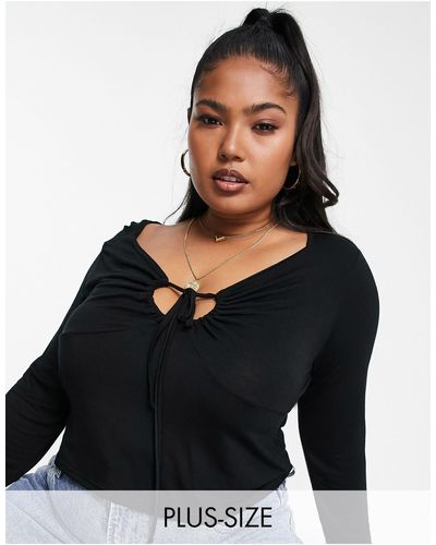 Yours Long Sleeve Crop Top With Cut Out Detail - Black