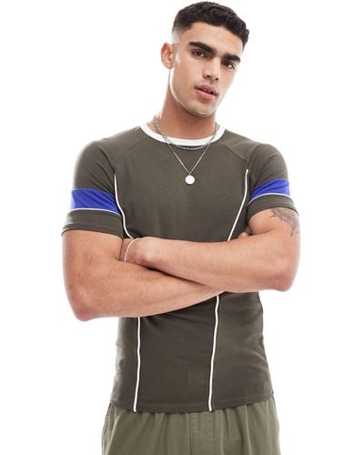 ASOS Muscle Fit T-shirt With Cut And Sew Detail - Grey