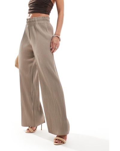 Y.A.S High Waisted Wide Leg Plisse Trousers - Brown