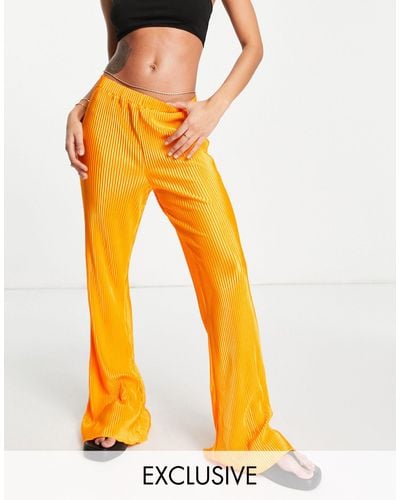 Vila Exclusive Plisse Flared Trousers - Orange
