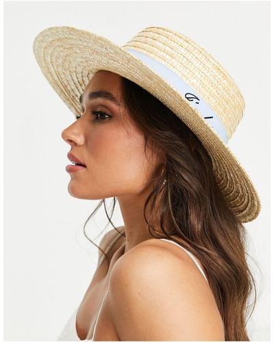 ASOS Natural Straw Boater Hat With J'adore Embroidery With Size Adjuster - Multicolour