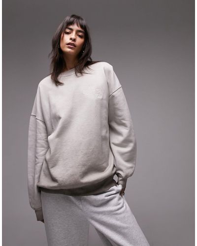 TOPSHOP 1985 - felpa oversize color talpa lavaggio acido con grafica art district vintage - Grigio