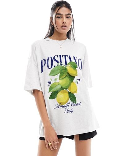 ASOS Oversized T-shirt With Positano Italy Lemons Graphic - White