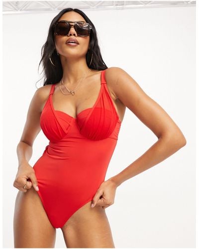 ASOS Fuller Bust Underwi Mesh Cupped Swimsuit - Red