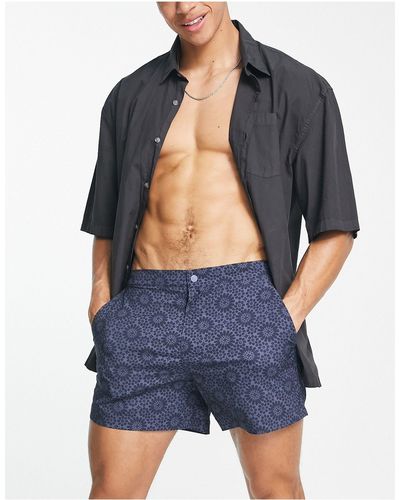 Abercrombie & Fitch 5 Inch Geo Tile Print Pull On Swim Shorts - Blue