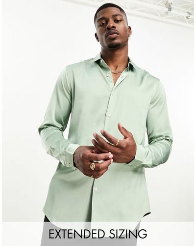 ASOS Slim Satin Shirt - Green