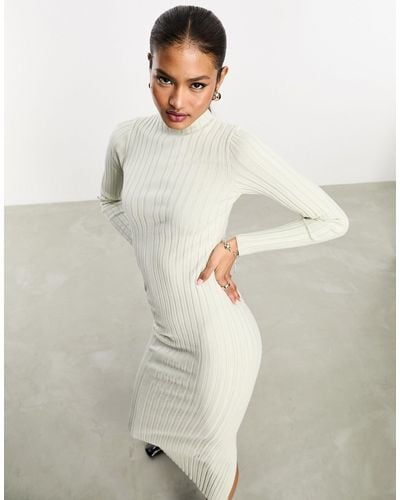 Bershka High Neck Knitted Bodycon Maxi Dress - White
