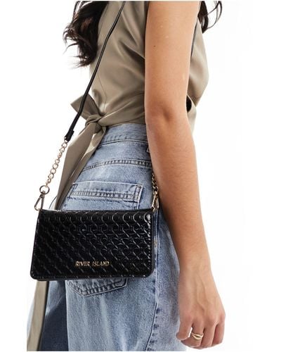 River Island Embossed Cross Body Purse With Charm Detail - Blue