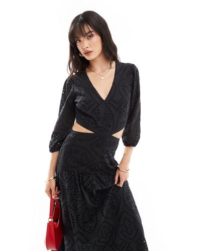 Mango Crochet Detail Cut Out Midi Dress - Black