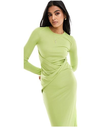 Vero Moda Long Sleeved Ribbed Jersey Maxi Dress - Green