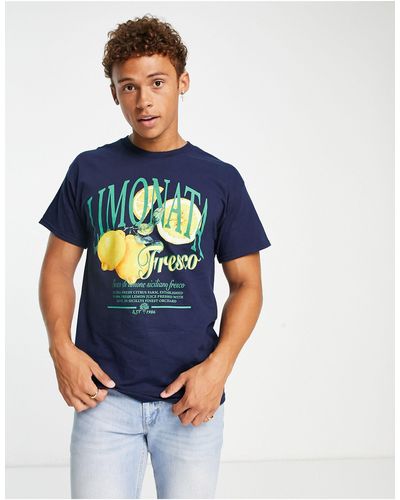 River Island T-shirt Met 'limonata' Print - Blauw