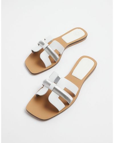 River Island Leather Flat Sandals - Natural