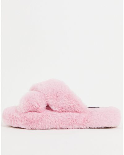 Vero Moda Fluffy Cross Front Slippers - Pink