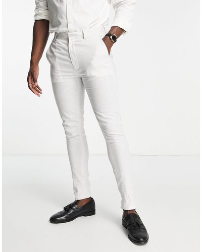 ASOS Wedding Linen Mix Super Skinny Suit Pants With Prince Of Wales Check - Gray