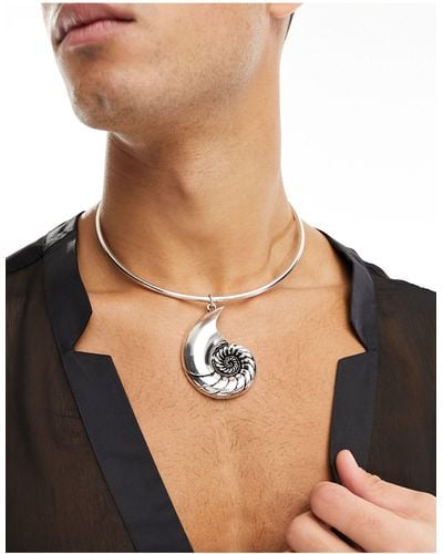 ASOS Torque Necklace With Shell Pendant - Black