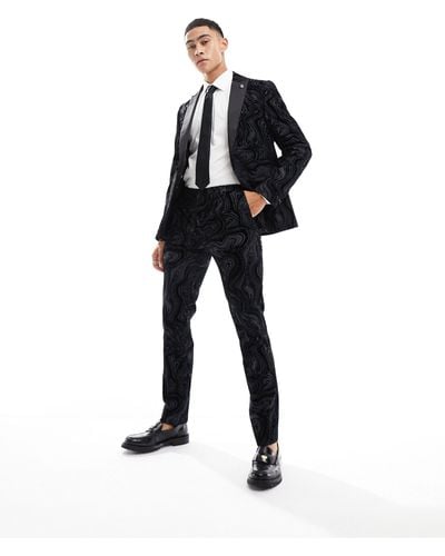 Twisted Tailor Angelou Flock Suit Trousers - Black