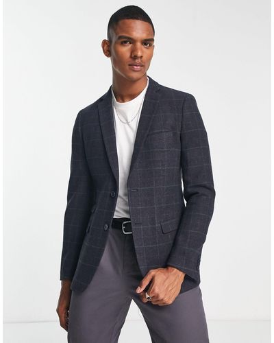 French Connection Tweed Check Blazer - Blue