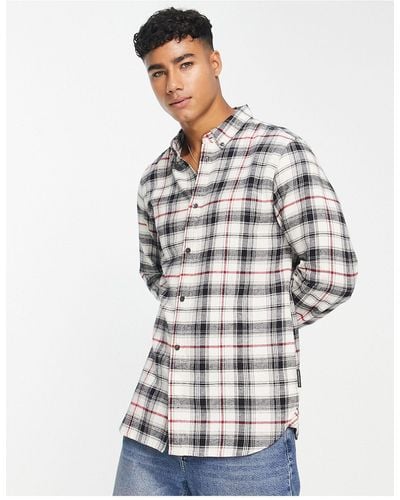 French Connection Long Sleeve Multi Check Flannel Shirt - White