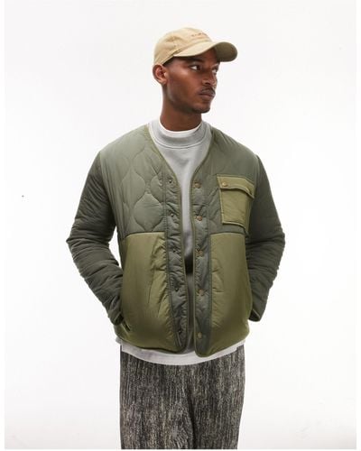 TOPMAN Liner Jacket With Mixed Fabric - Green