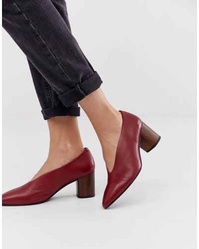 Vagabond Shoemakers Deep Red Leather Block Heeled Court Shoes With Wooden Heel