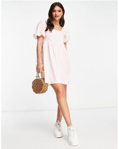 Monki Poplin Mini Dress With Puff Sleeves - Pink