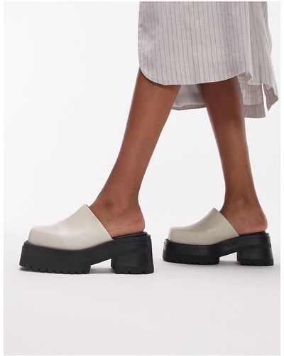 TOPSHOP Luna - mules sabots épaisses en cuir - Gris