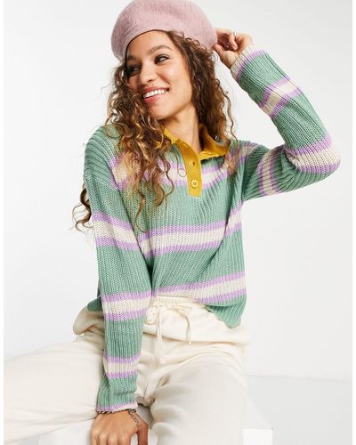 ONLY Striped Knitted Polo Sweater - Green