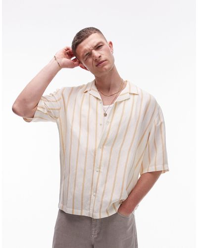 TOPMAN Short Sleeve Linen Blend Stripe Shirt - White