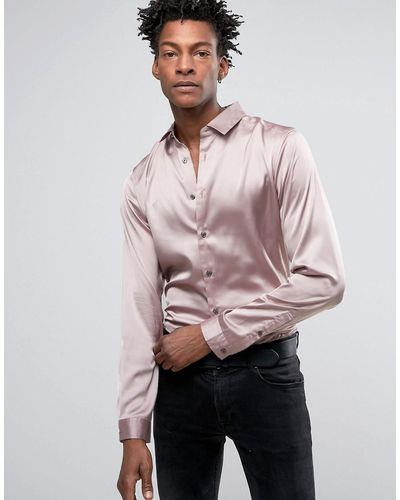 ASOS Regular Fit Sateen Shirt In Dusty Pink
