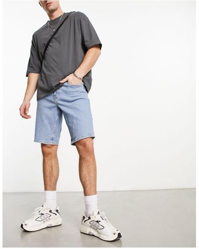 ASOS Stretch Slim Mid Length Denim Shorts - Blue