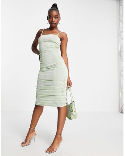 Fashionkilla Vestito midi fasciante con scollo quadrato color salvia - Verde
