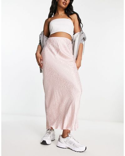 River Island Bias Zebra Jacquard Satin Slip Maxi Skirt - Pink