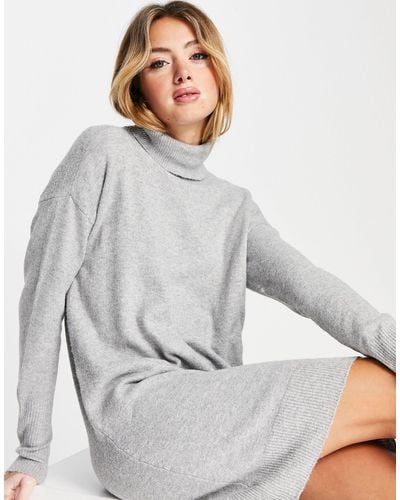 Vero Moda Roll Neck Mini Sweater Dress - Gray