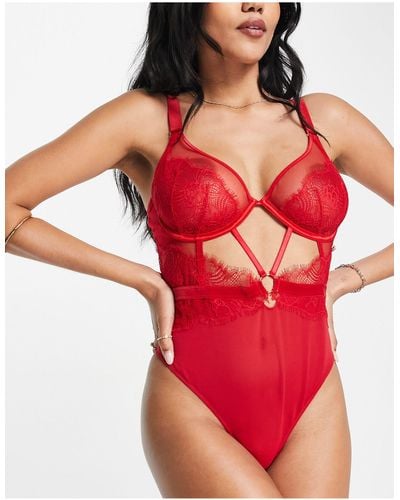 ASOS Fuller Bust Viv Lace And Mesh Underwire Bodysuit - Red