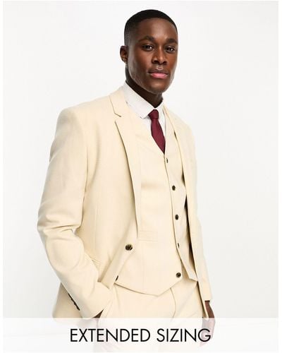 ASOS Slim Oxford Suit Jacket - Natural
