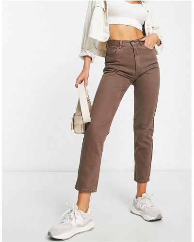 Pull&Bear Mom jeans a vita alta marroni - Bianco