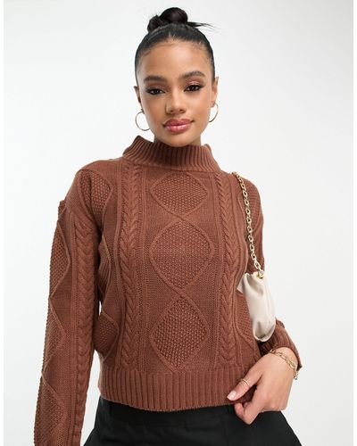 Brave Soul Landale Cable Knit Sweater With Button Detail - Brown