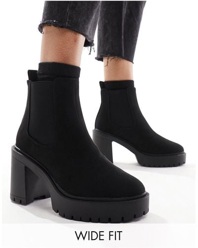 ASOS Wide Fit Elma Heeled Chunky Chelsea Boots - Black