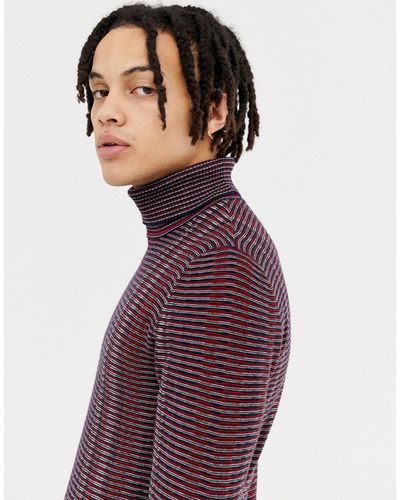 ASOS Multicolor Striped Roll Neck Sweater - Red
