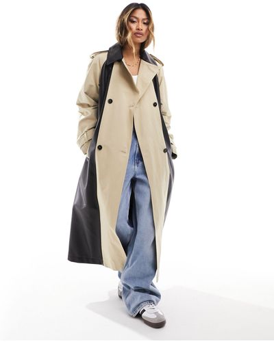 ASOS Trench-coat en similicuir effet coupé-cousu - taupe et - Blanc