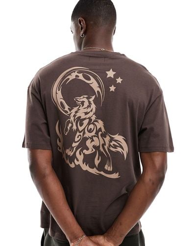 ADPT Oversized T-shirt With Wolf Backprint - Brown