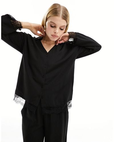 Object Lace Detail Shirt - Black