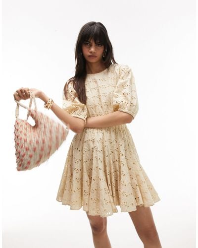 TOPSHOP Broderie Godet Mini Chuck On Dress - Natural