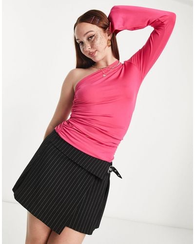Weekday Cia Exclusive Rouched One Shoulder Long Sleeve Top - Pink