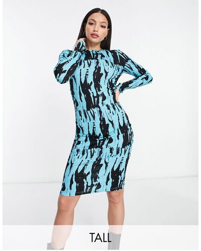 Pieces Exclusives - Mini Bodycon Jurk Met Print - Blauw