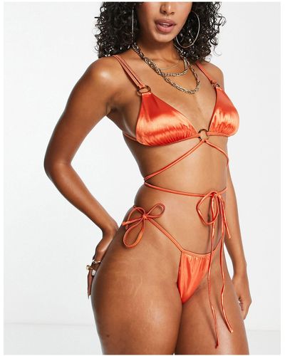 ASOS – tanga-bikinihose aus satin - Orange