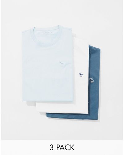 Abercrombie & Fitch Icon - confezione da 3 t-shirt con logo blu/bianco