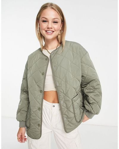 New Look Quilted Collarless Jacket - Green