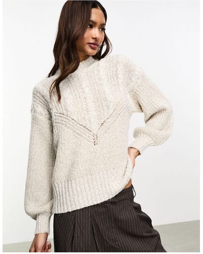 Object Cable Knit Puff Sleeve Jumper - Natural